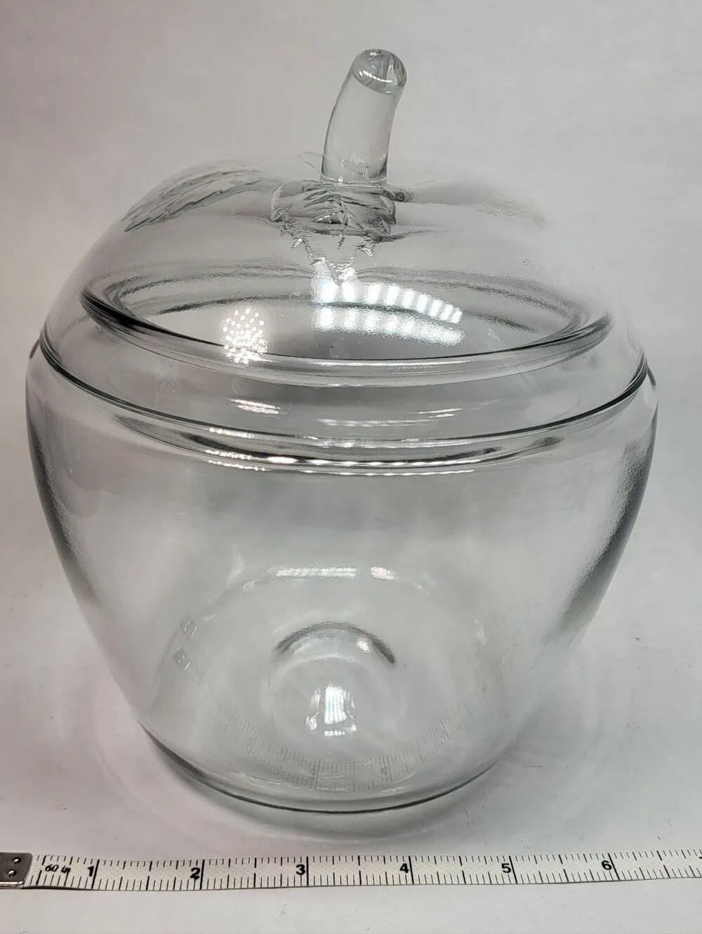 Anchor Hocking Apple Shaped JAR CANISTER Clear Glass with Lid Vintage NOS *READ